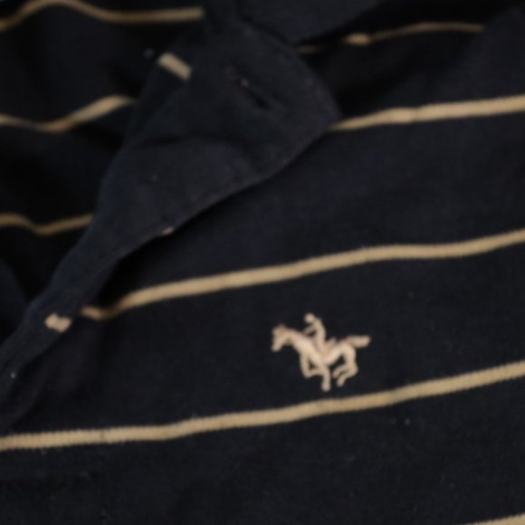 Club International Men's Small Short Sleeved Striped Polo Collared Blue Shirt - Picture 2 of 7